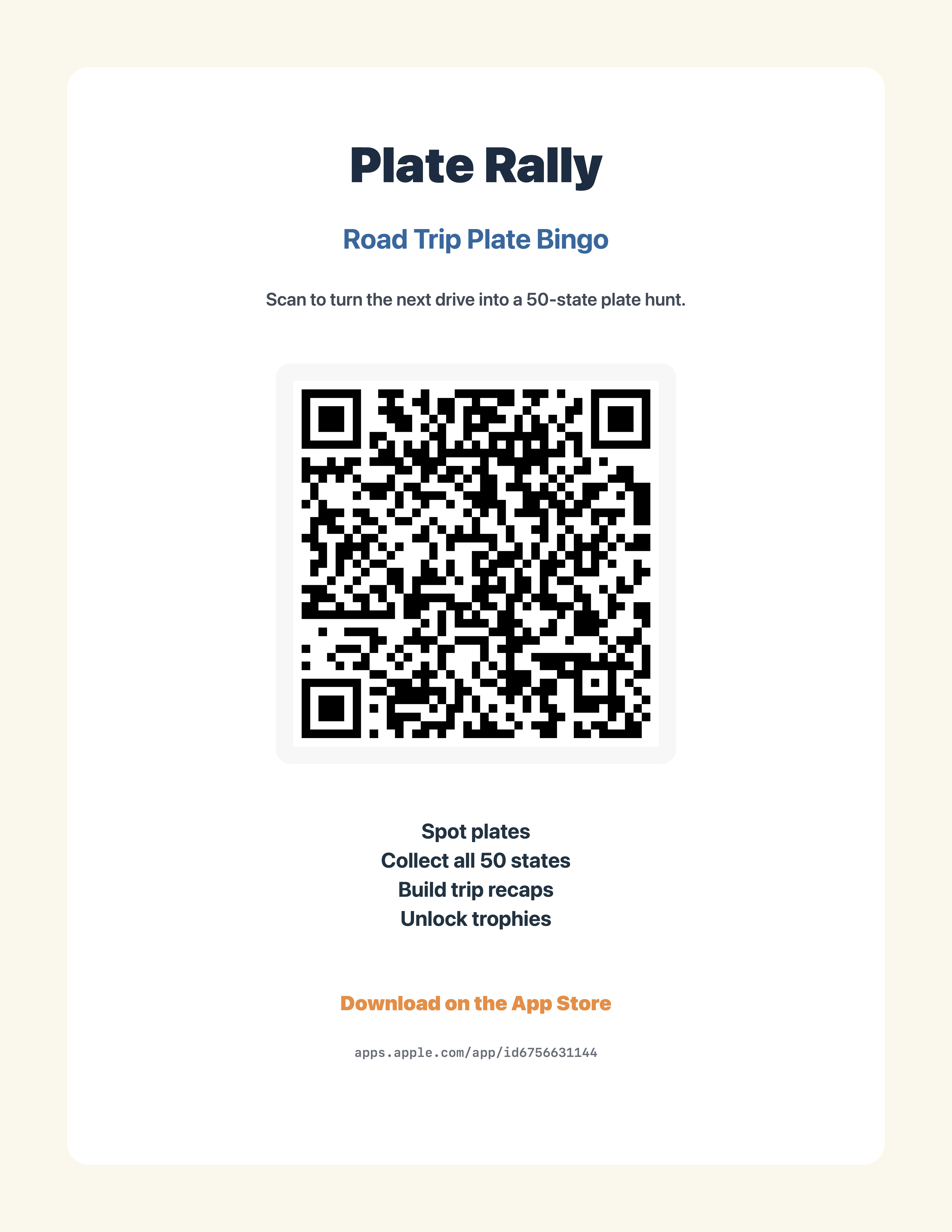 Plate Rally printable QR road trip sheet